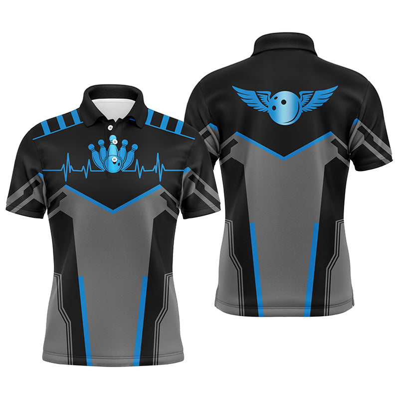 Bowling Polo-Hemd,  bowlingkugel und kegel Herzschlag, Team-Bowling-Hemden | Blau NQS4434