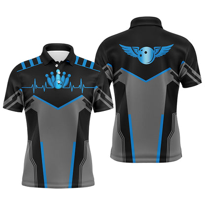 Bowling Polo-Hemd,  bowlingkugel und kegel Herzschlag, Team-Bowling-Hemden | Blau NQS4434