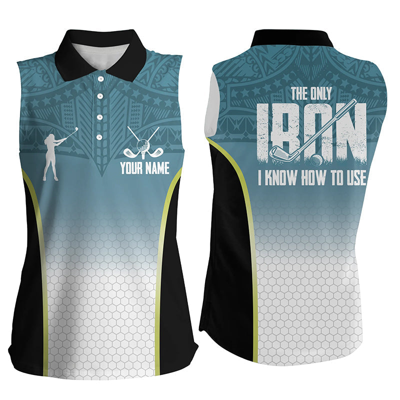 Blue tribal pattern Women sleeveless polo shirt custom The only iron I know how to use golf attire NQS6907