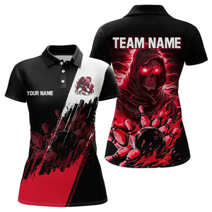 Black and Red Skull reaper bowling jerseys Polo, 1/4 Zip Shirt for Women Custom Bowling Team shirts NQS9280