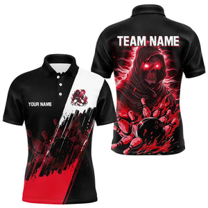 Black and Red Skull reaper bowling jerseys Polo, 1/4 Zip Shirt for Men Custom Bowling Team shirts NQS9280