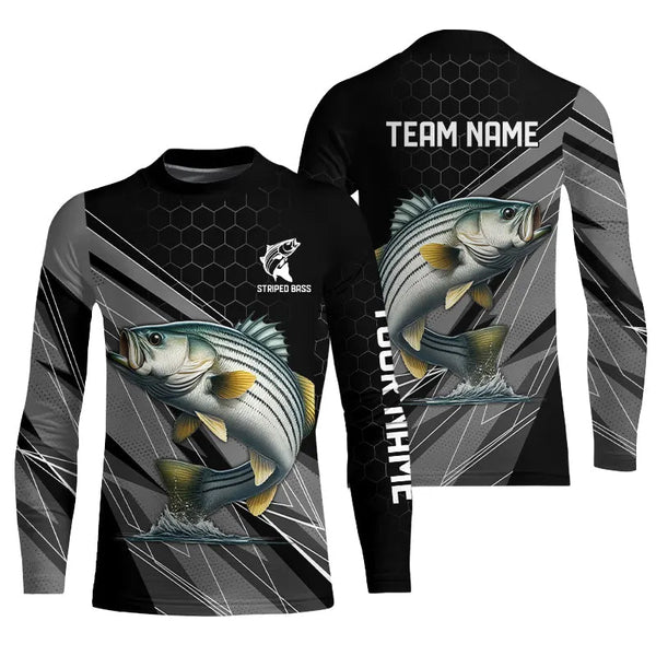 Personalized Black camo Striped Bass Fishing Jerseys, Striper Long Sleeve Fishing Tournament Shirts NQS9282