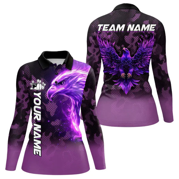 Purple Flame Eagle Camo Bowling Team Shirts For Women Custom Fire Bowling League Jersey Bowler Outfit NQS9441