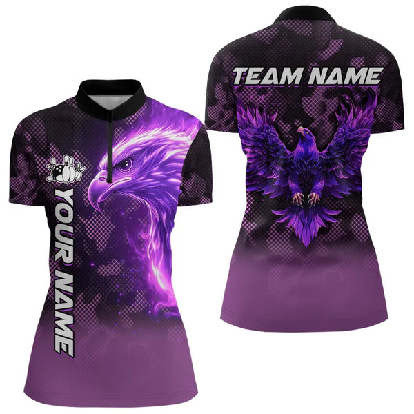 Purple Flame Eagle Camo Bowling Team Shirts For Women Custom Fire Bowling League Jersey Bowler Outfit NQS9441