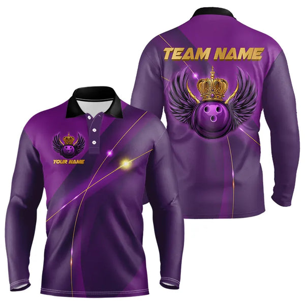 Purple and Gold Crown Bowling ball wings Bowling Shirts For Men Custom Bowling Team Outfits NQS9445