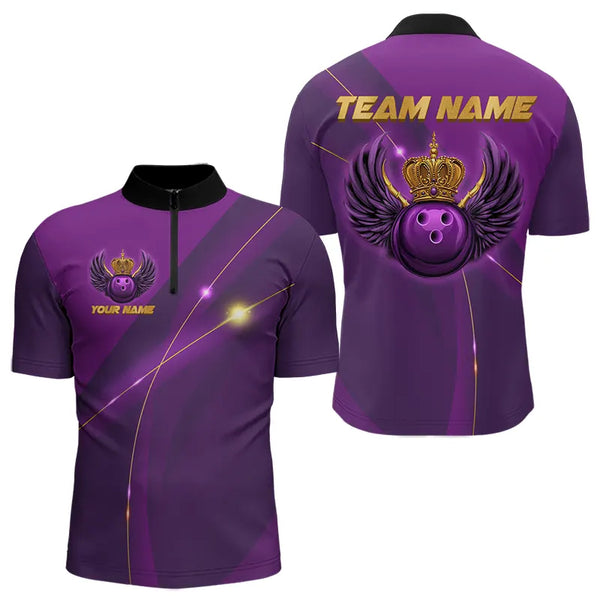 Purple and Gold Crown Bowling ball wings Bowling Shirts For Men Custom Bowling Team Outfits NQS9445
