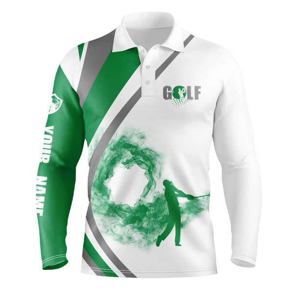 White short sleeve, long sleeve golf polo shirts for mens custom name golfer gifts | Green NQS4799