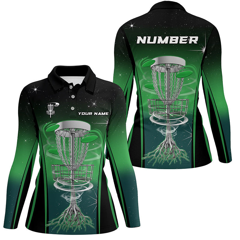 Gradient Green Light Women disc golf polo shirts custom disc golf outfit, ladies disc golf apparel NQS7359