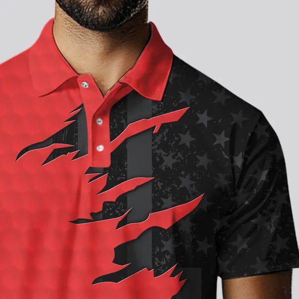 Personalized Mens golf polos shirts custom red golf ball skin black American flag mens golf apparel NQS9776