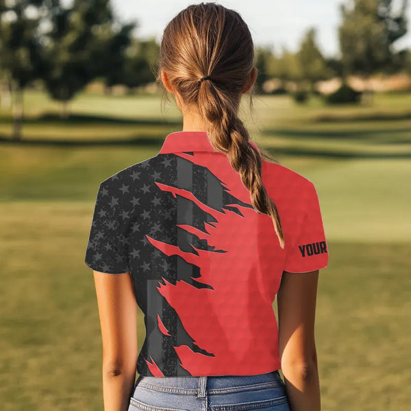 Personalized Womens golf polos shirt custom red golf shirts black American flag ladies golf apparel NQS9776