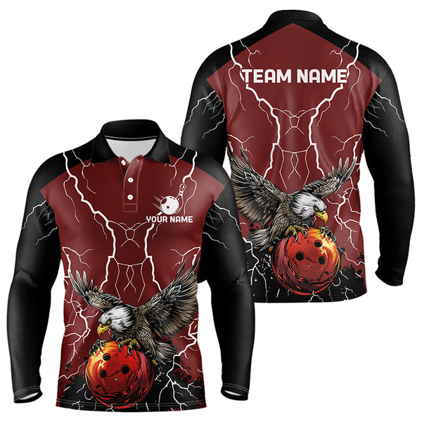 Men's bowling Polo, Quarter Zip shirts Custom Eagle bowling lightning storm team league jerseys | Red NQS9781