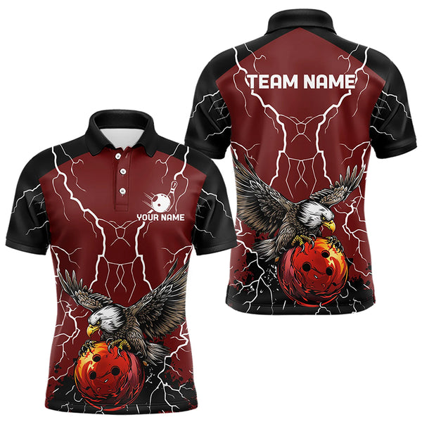 Men's bowling Polo, Quarter Zip shirts Custom Eagle bowling lightning storm team league jerseys | Red NQS9781