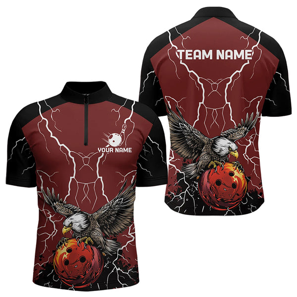 Men's bowling Polo, Quarter Zip shirts Custom Eagle bowling lightning storm team league jerseys | Red NQS9781