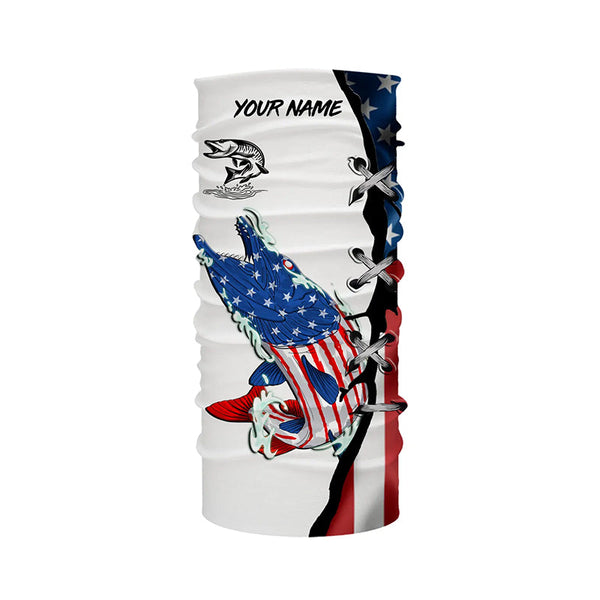 Musky fishing legend American flag patriotic UV protection Customize long sleeves fishing shirts NQS5567