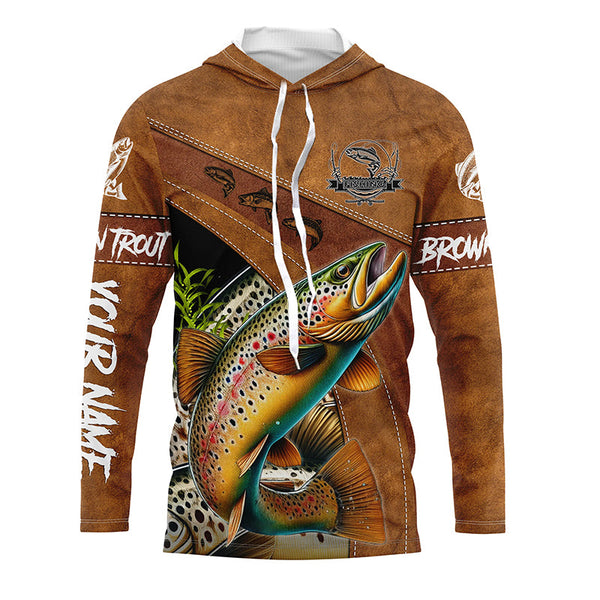 Brown trout fishing UV protection custom name fishing shirts, performance shirts for men, women, kid NQS6230