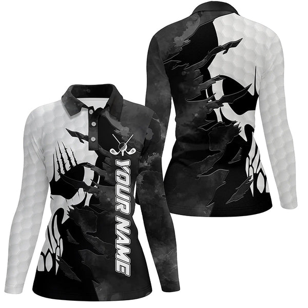 Black and white Womens golf polo shirts custom golf skull shirts for ladies, personalized golf gifts NQS6238