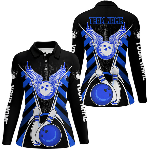 Black and Blue Bowling Shirts For Women Custom Bowling Team League Jerseys, Gift For Bowlers NQS8808