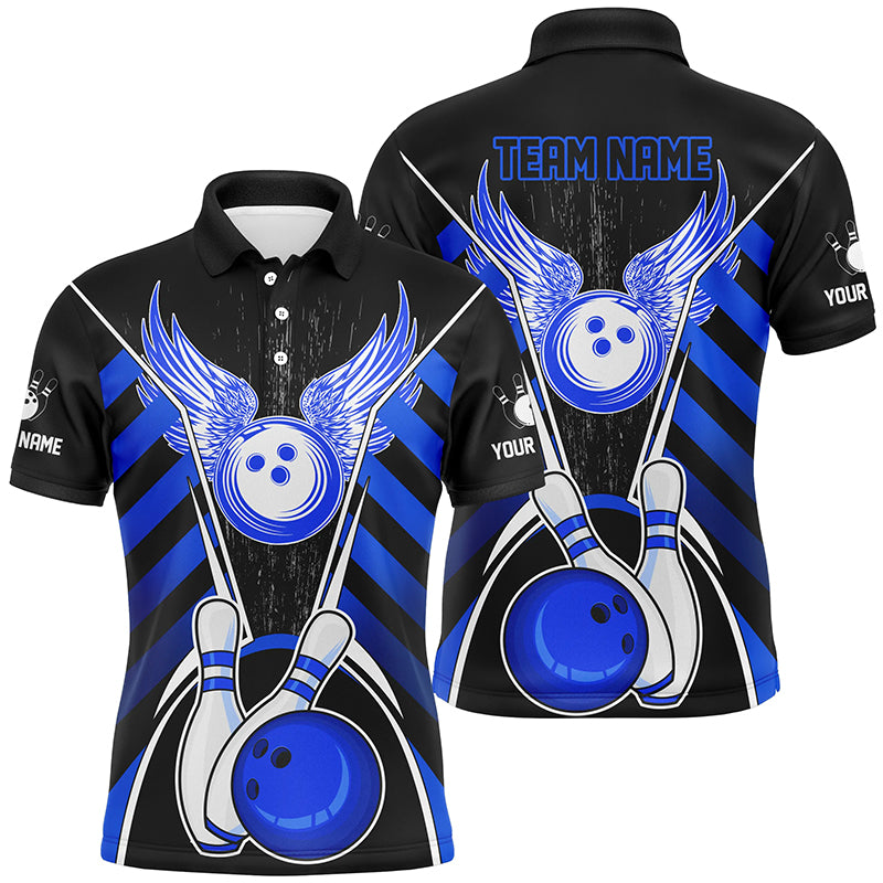 Black and Blue Bowling Shirts For Men Custom Bowling Team League Jerseys, Gift For Bowlers NQS8808