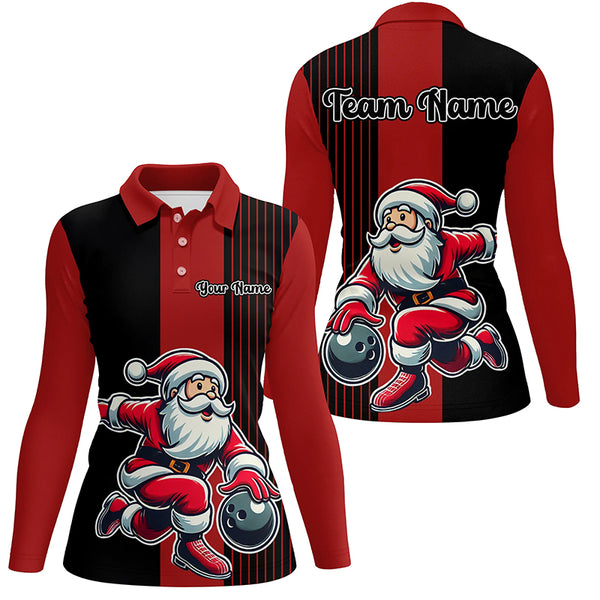 Black and Red Bowling Shirts For Women Custom Funny Santa Christmas Bowling Team Uniform Jerseys NQS8809