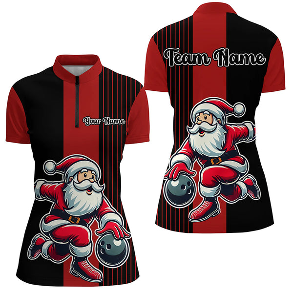 Black and Red Bowling Shirts For Women Custom Funny Santa Christmas Bowling Team Uniform Jerseys NQS8809