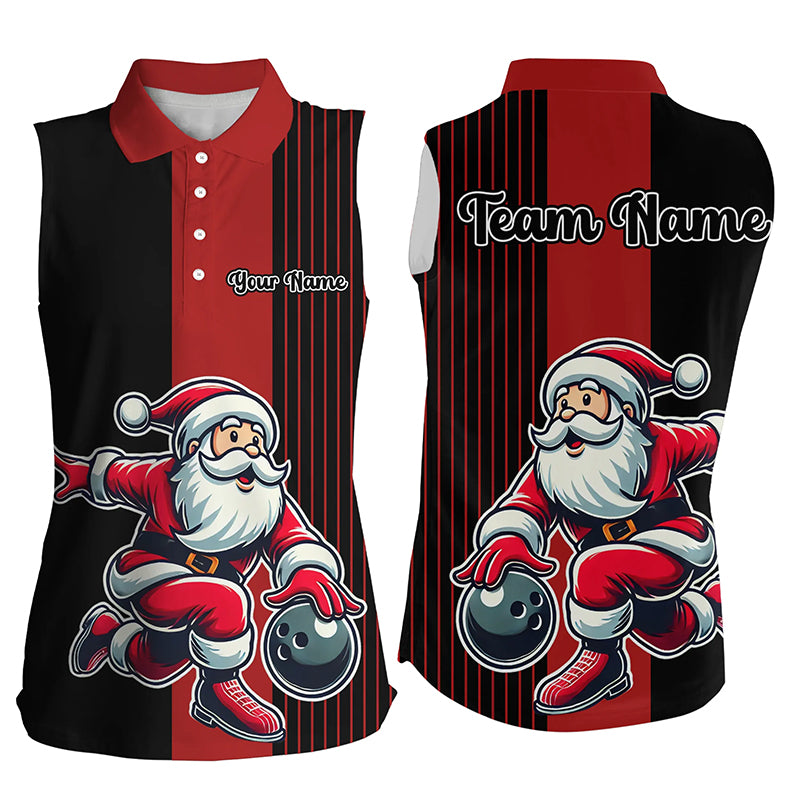 Black and Red Bowling sleeveless polo Shirts Custom Funny Santa Christmas Bowling Team Uniform Jerseys NQS8809