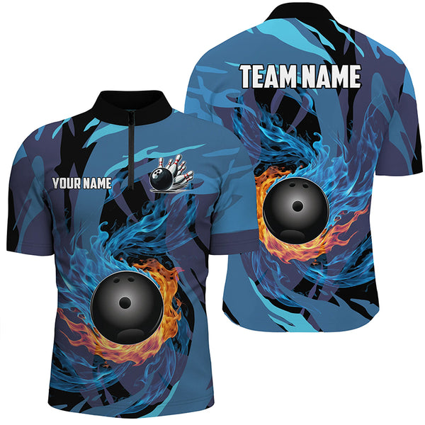 Orange and Blue Flame Camo Bowling Shirts For Men Custom Bowling Team League Jerseys with name NQS8814