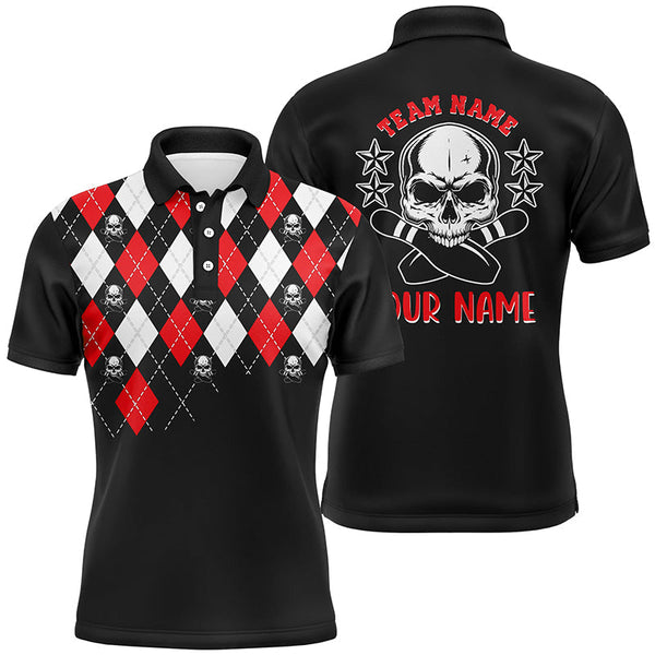 Black red argyle pattern bowling skull custom bowling polo shirts for men, bowling jerseys NQS6916