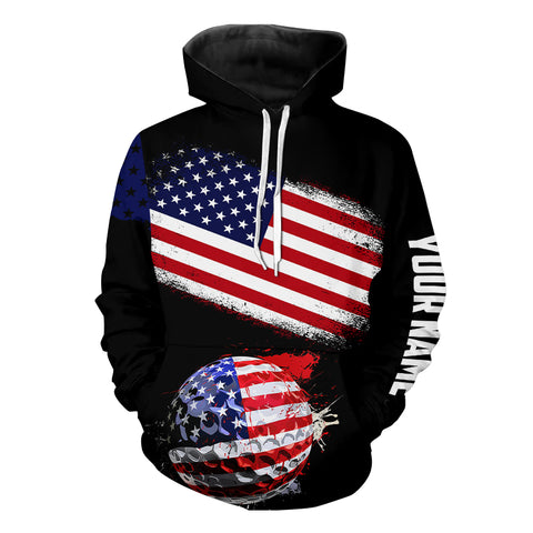 American Flag Golf Ball Black Golf Hoodies custom patriotic hoodie golf tops golf gifts NQS9057