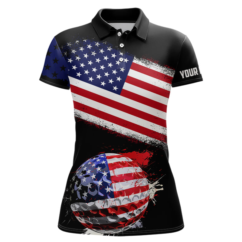 American Flag Golf Ball Black Women golf polo shirt custom patriotic golf tops for ladies golf gifts NQS9057