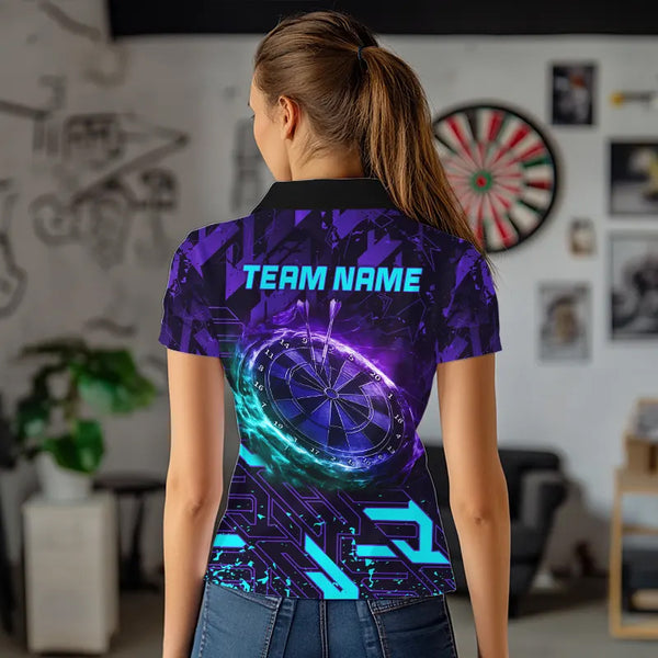 Women Darts Polo, Quarter Zip shirts Custom purple blue abstract Darts Team Jerseys, Darts gifts NQS9449