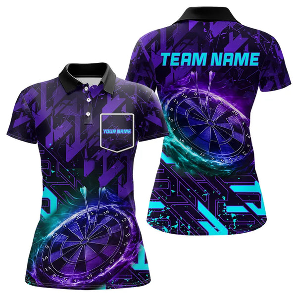 Women Darts Polo, Quarter Zip shirts Custom purple blue abstract Darts Team Jerseys, Darts gifts NQS9449