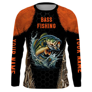 Personalized Bass Fishing Apparel Orange Black Sun Protection Bass Fishing Shirts Custom Bass Jerseys NQS3012 Long Sleeves UPF / 2XL