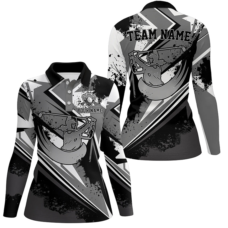Womens golf polo shirt custom black and white female golf attire for women, ladies golf tops NQS7365