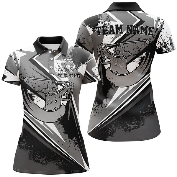 Womens golf polo shirt custom black and white female golf attire for women, ladies golf tops NQS7365