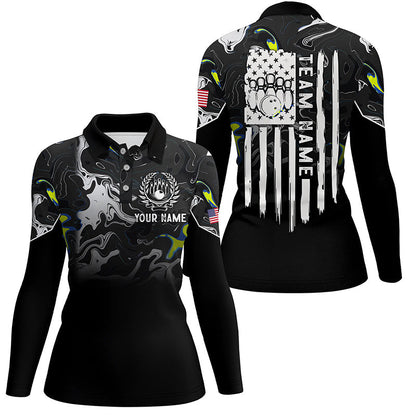 Black white camo Women bowling polo shirt Custom American flag patriotic bowling team league jerseys NQS7367
