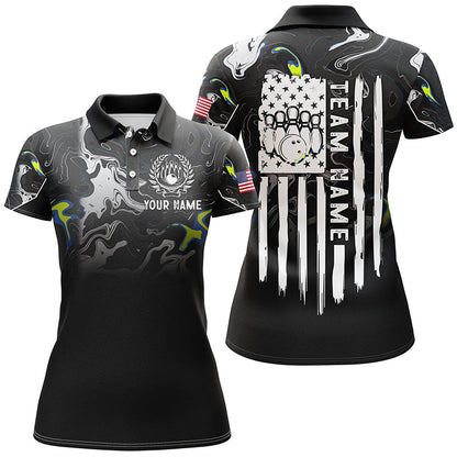 Black white camo Women bowling polo shirt Custom American flag patriotic bowling team league jerseys NQS7367