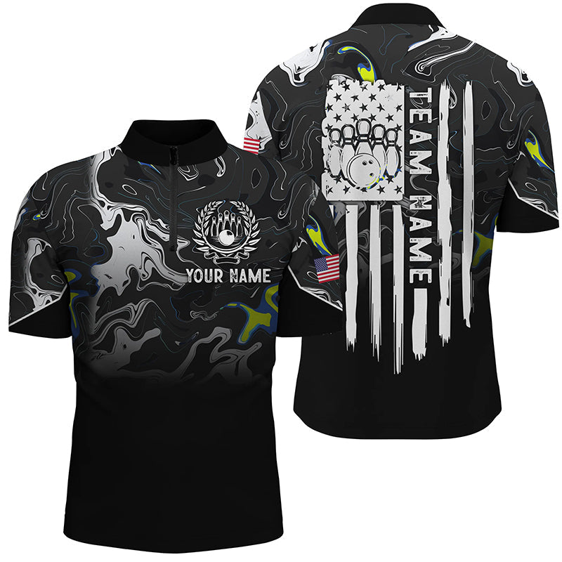 Black white camo Mens bowling Quarter Zip shirts Custom American flag patriotic bowling team jerseys NQS7367