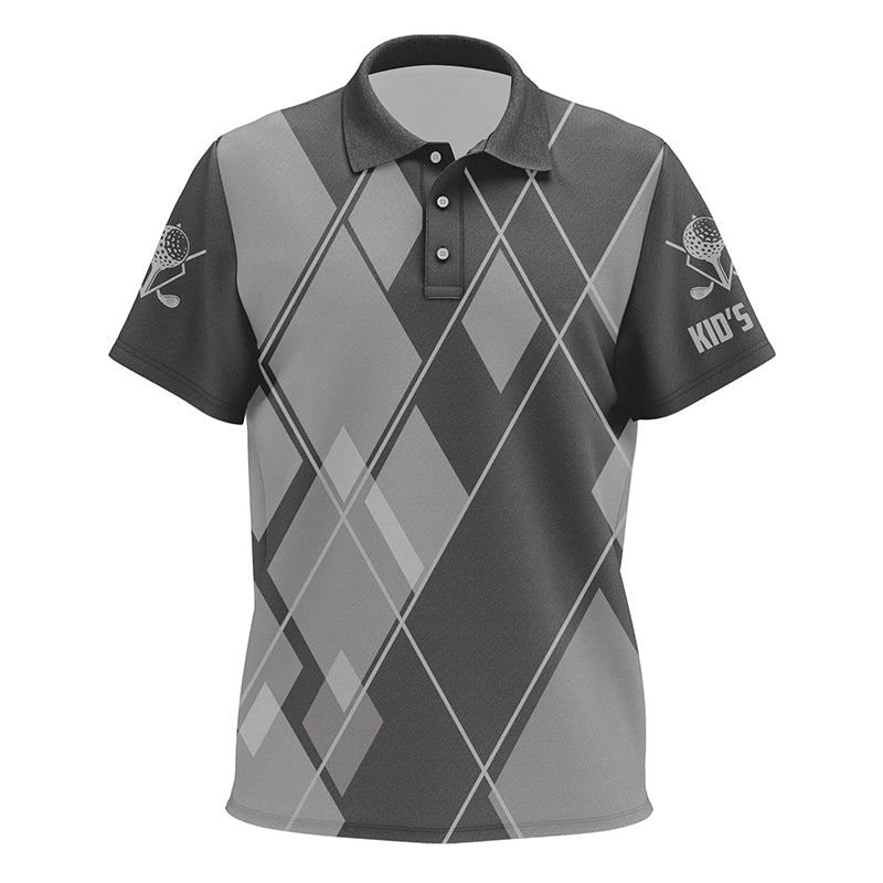 Gray argyle pattern custom Kid golf polos shirt, golf tops for Kid golfing gifts NQS7545