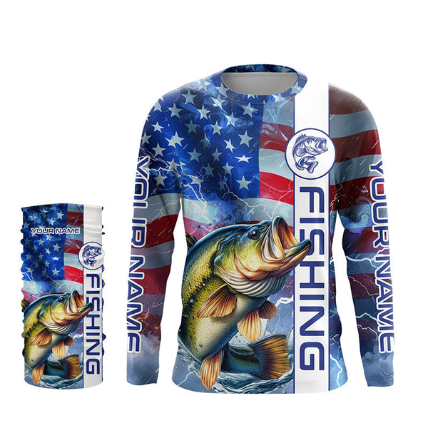 American flag Largemouth Bass fishing Long Sleeve Fishing Shirts custom Patriotic Bass fishing jerseys NQS7704