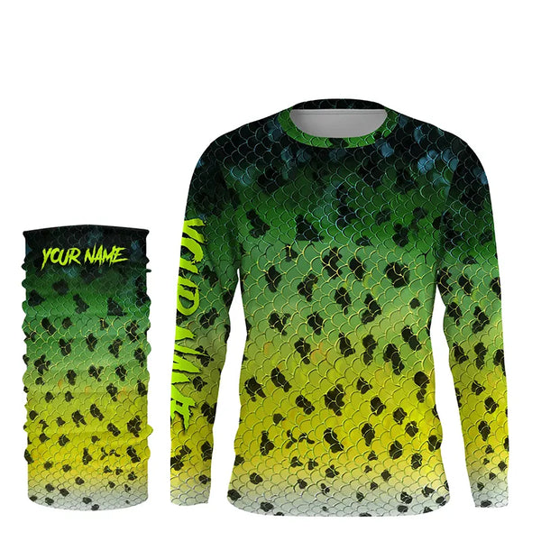 Crappie fishing green scales long sleeves Fishing shirts UV protection customize name NQS2146
