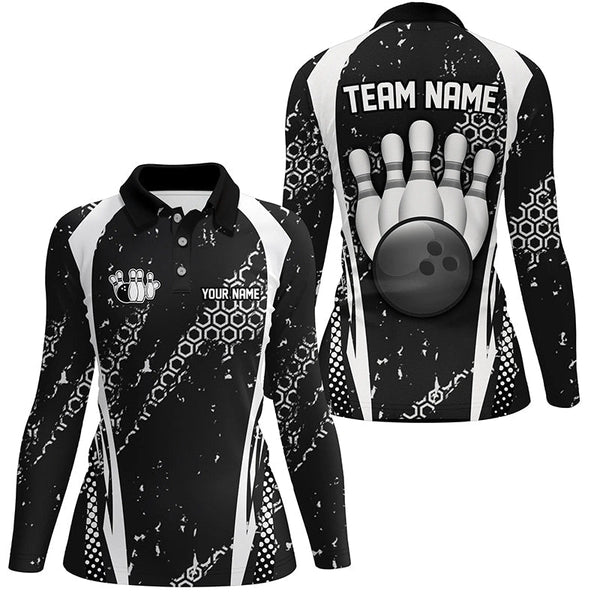 Black and White Grunge Retro Bowling Shirts For Women Custom Team Bowling League Jerseys NQS8371