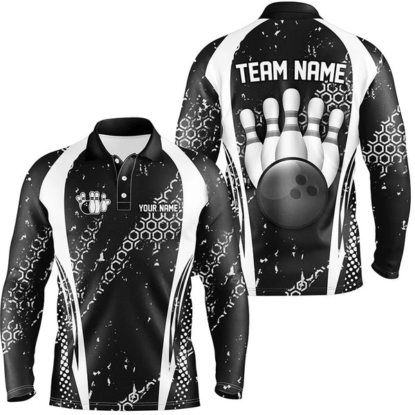 Black and White Grunge Retro Bowling Shirts For Men Custom Team Bowling League Jerseys NQS8371