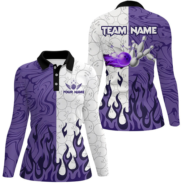 White Camo Bowling Purple Flame Women Bowling Shirts Custom Bowling Team League Jerseys NQS8571