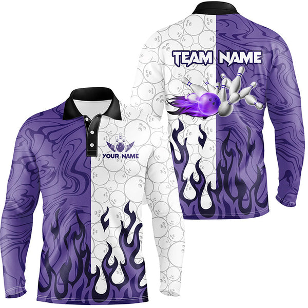 White Camo Bowling Purple Flame Mens Bowling Shirts Custom Bowling Team League Jerseys NQS8571