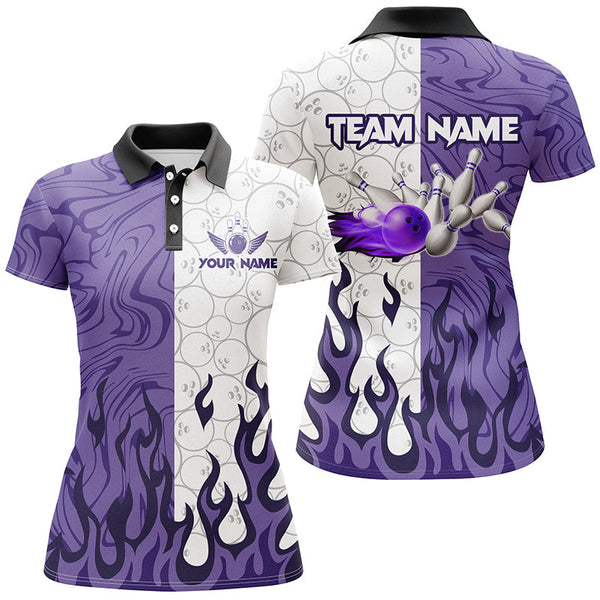 White Camo Bowling Purple Flame Women Bowling Shirts Custom Bowling Team League Jerseys NQS8571