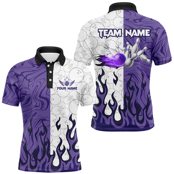 White Camo Bowling Purple Flame Mens Bowling Shirts Custom Bowling Team League Jerseys NQS8571