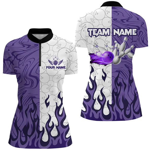 White Camo Bowling Purple Flame Women Bowling Shirts Custom Bowling Team League Jerseys NQS8571