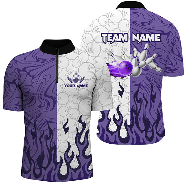 White Camo Bowling Purple Flame Mens Bowling Shirts Custom Bowling Team League Jerseys NQS8571