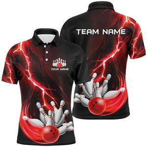 Men's bowling Polo, 1/4 Zip shirts Custom red lightning thunder Bowling Team Jersey, gift for Bowlers NQS8821