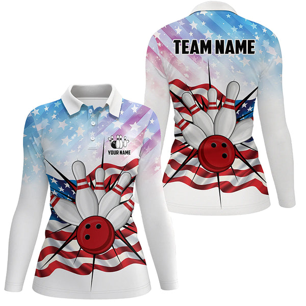 Personalized American Flag Bowling Team Shirts For Women, Patriotic Bowling Gifts NQS8822